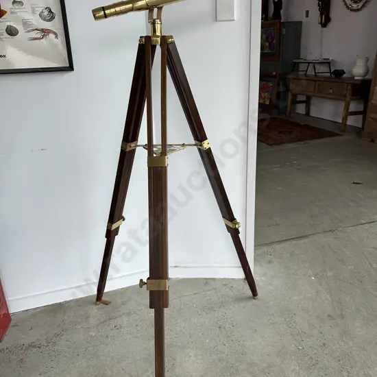 Brass and wood telescope & tripod