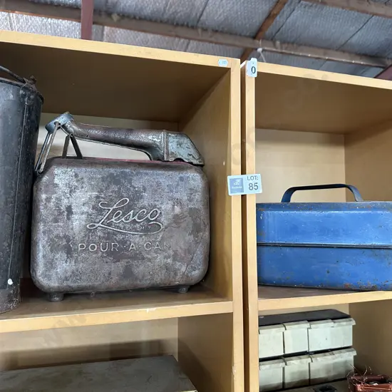 vintage petrol cans plus bucket