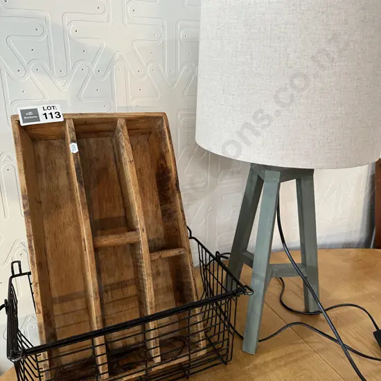 lamp, trays and basket