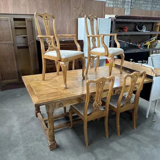Inlay dining table and 6 chairs