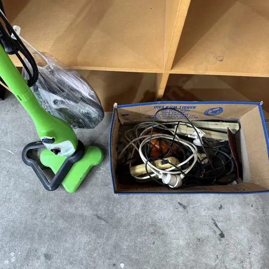 Steam mop and box of tools