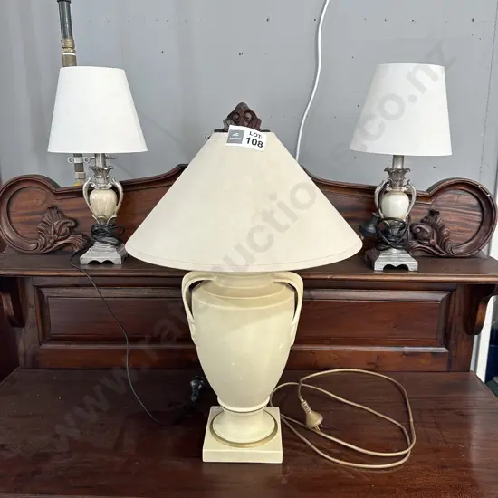 Pr of side lamps plus table lamp
