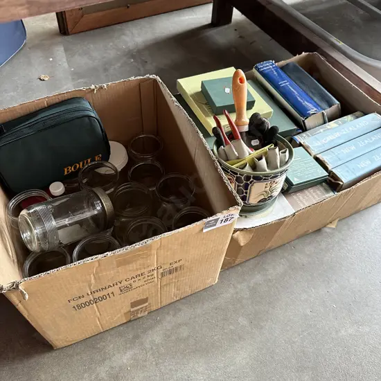 Jars, books, garden tools