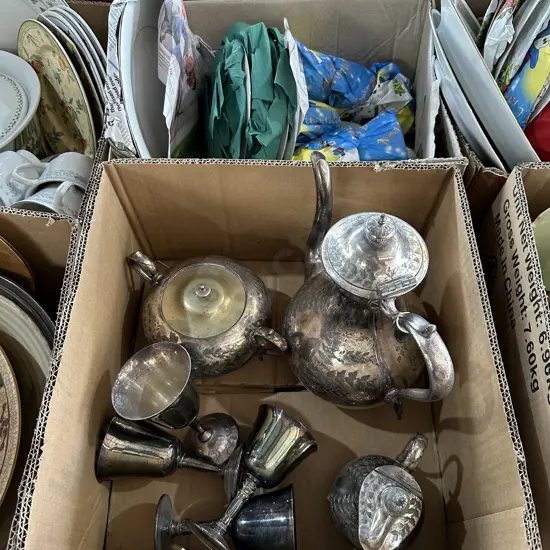 2 boxes silverware etc