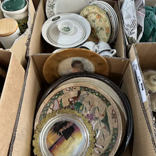 2 boxes pottery etc