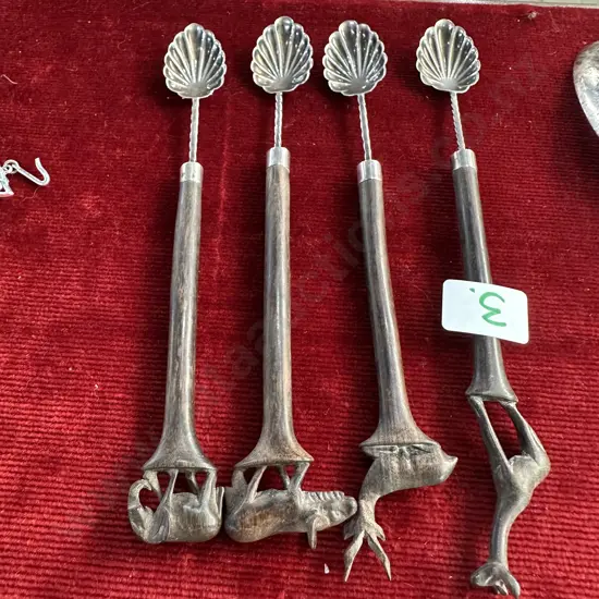 Kenyan silver spoons with carved hardwood handles depicting animals