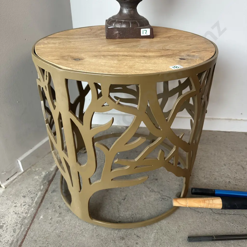 steel base tree of life side table with teak top Image 1++