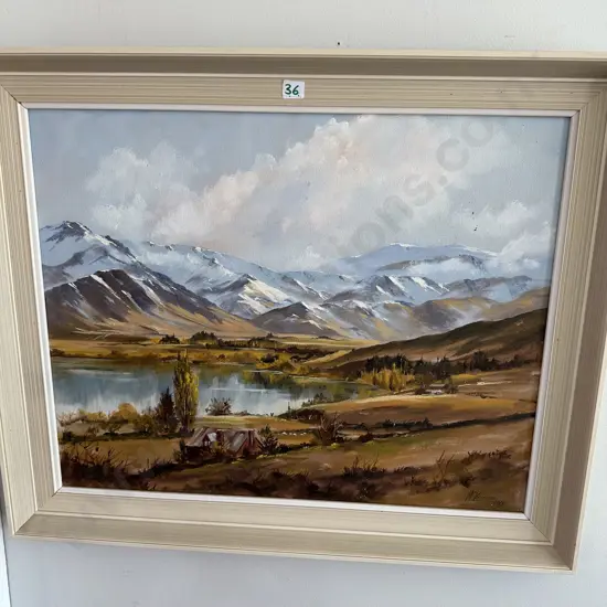 Charles McKenzie oil painting "Lake Hayes" 1969 620 x 490