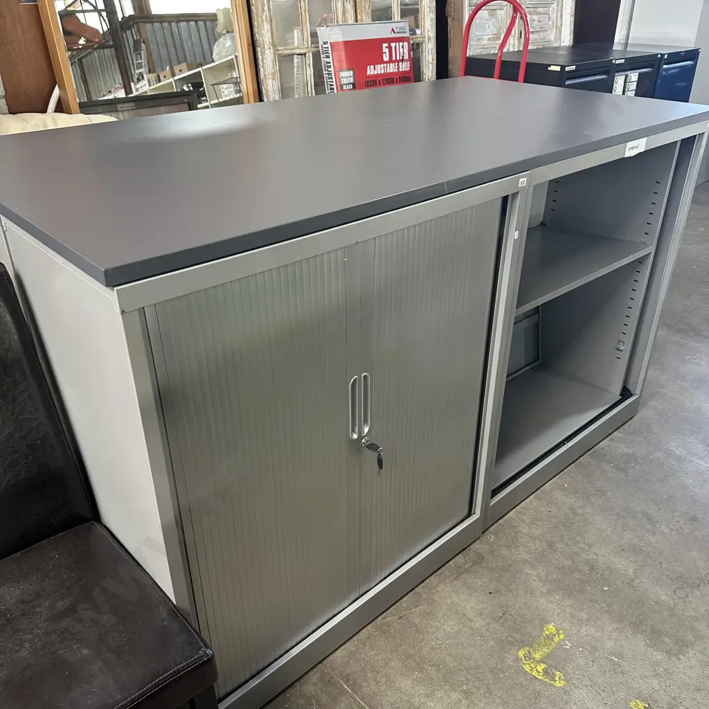 double sided office storage cabinets under working bench (1 cabinet stays open) Image 1++