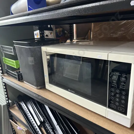 microwave, bins and trays