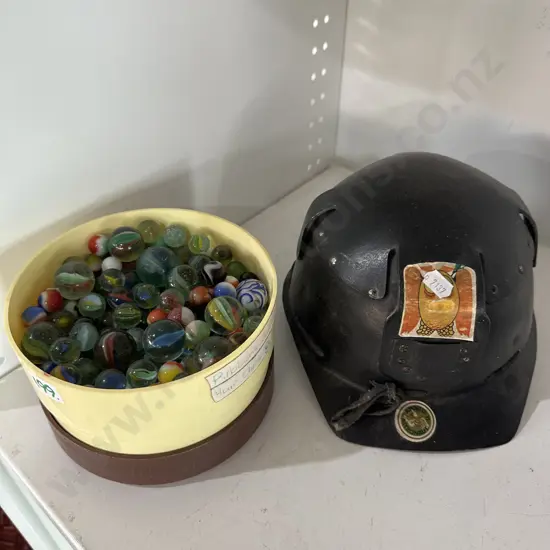 marble collection and helmet