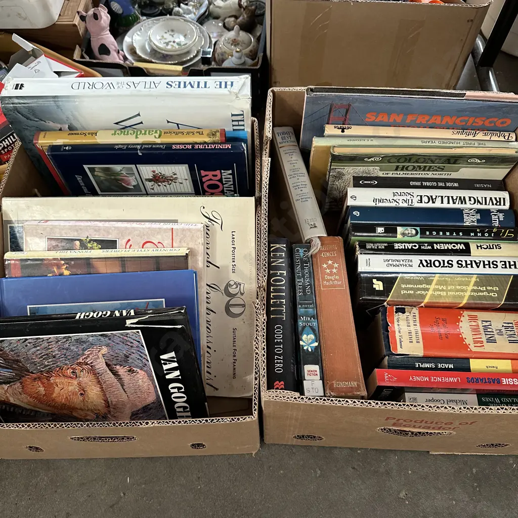 Four boxes of books including gardening, Havelock North and Van Gogh etc. Image 1++