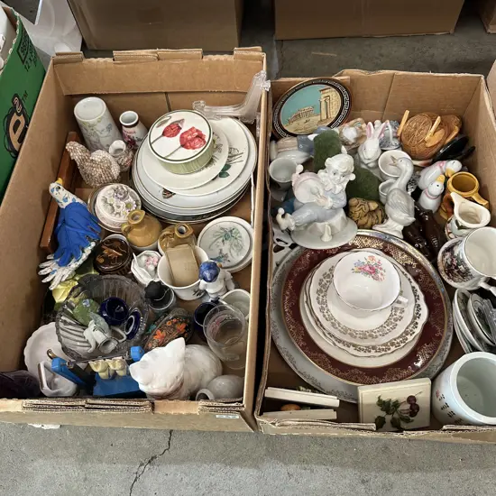 Two boxes Ornaments and english bone china etc.