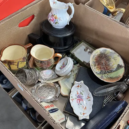 Box of silverware and english china etc.