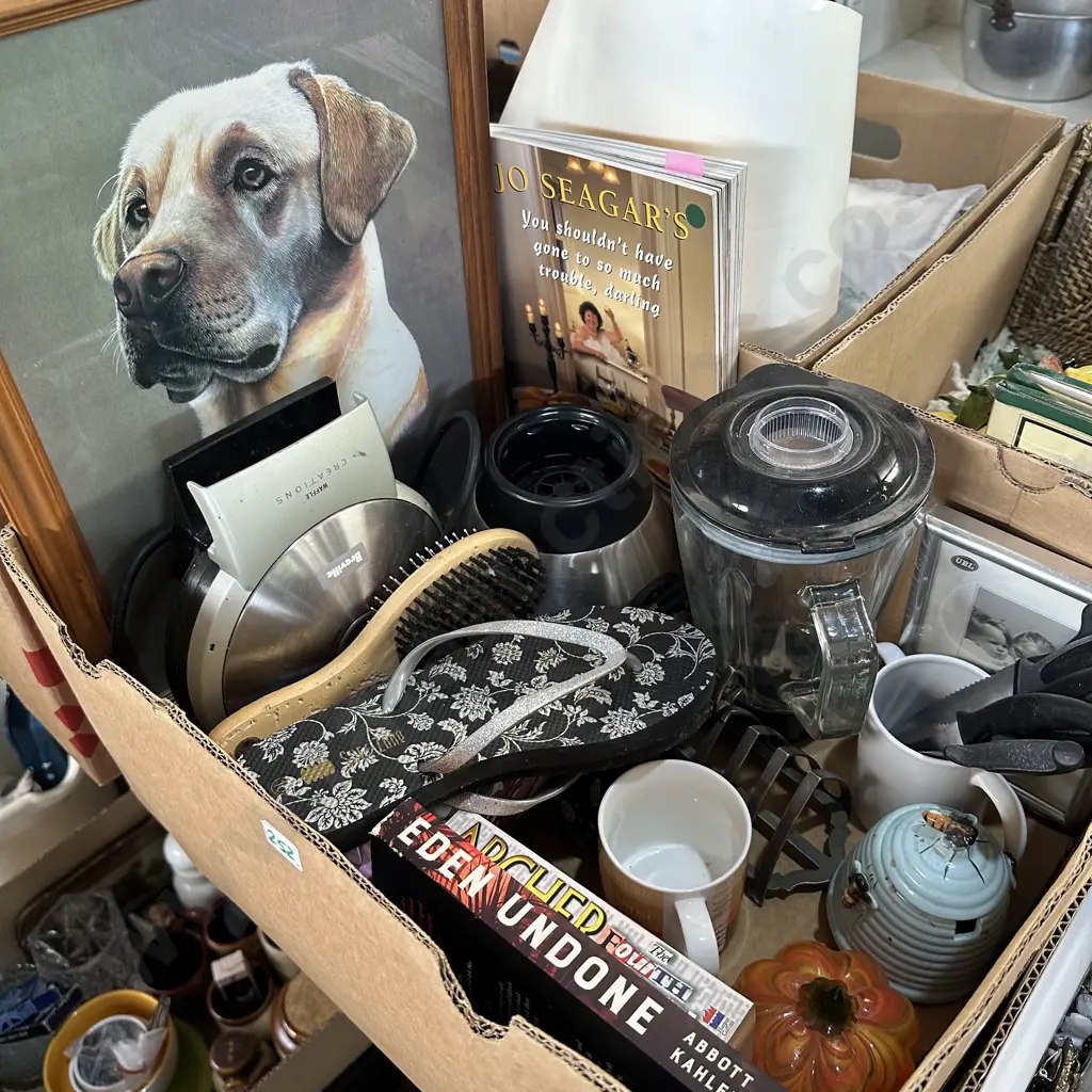 Box lot with blender, books and picture frames, Image 1++