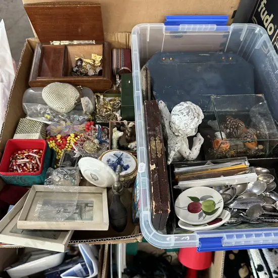Two boxes of costume jewellery and collectables.