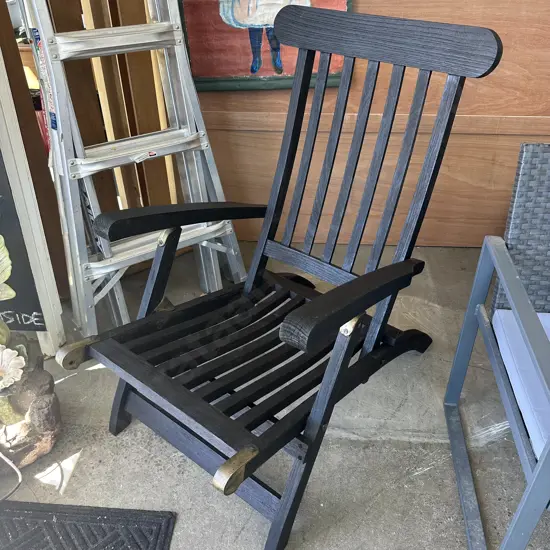 stained Oak & Brass folding ships deck chair, plus squab