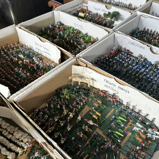 collection hand painted plastic army figures plus books on the Napoleonic Wars etc
