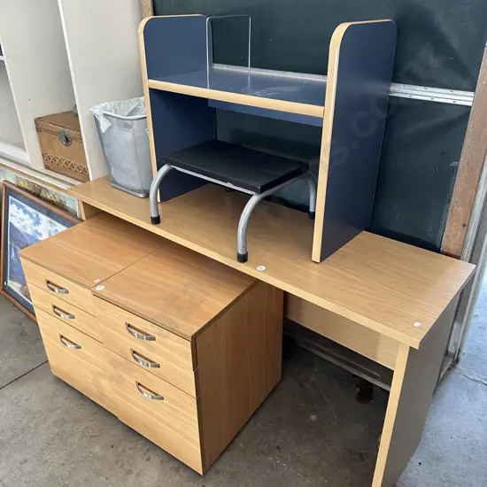 office console, foot stool, shelf and basket