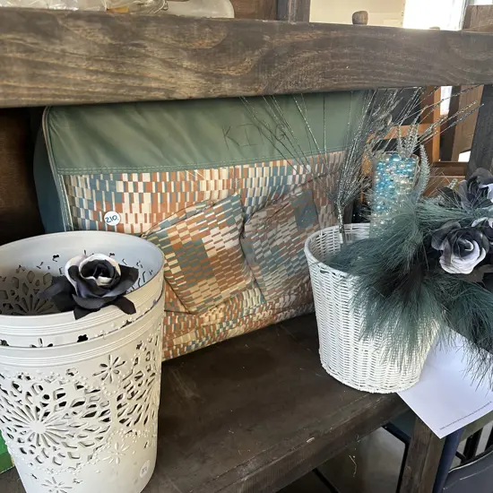 King bed duvet set, bins, etc