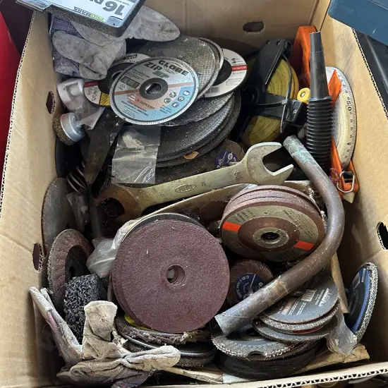 grinding disks, tape measures etc