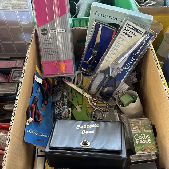 lots of scissors, locks, tapes etc
