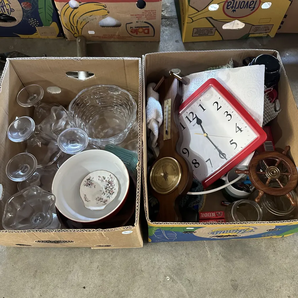 Italian dessert glasses, barometer, clock, matches etc - 2 boxes Image 1++