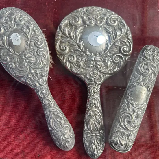 Sterling silver dressing table set (mirror detached)