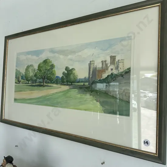 R.T. Moorhead watercolour, castle scene 96 x 57cm