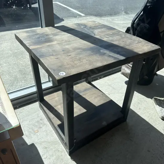 solid wooden side table on metal base 600 x 600