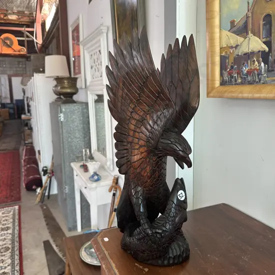 large wooden carved Eagle v fish 57cm