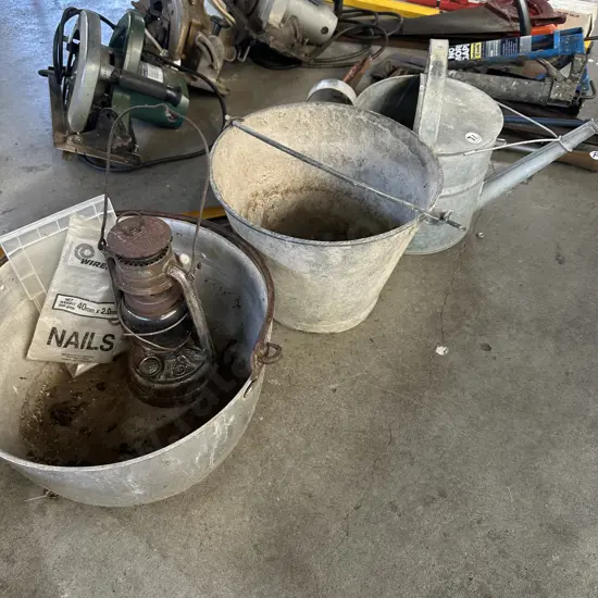 pan, bucket, can and lamp