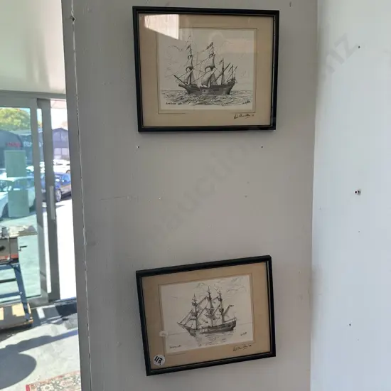 Pr of Signed "famous ships" by Bernard Chantler"