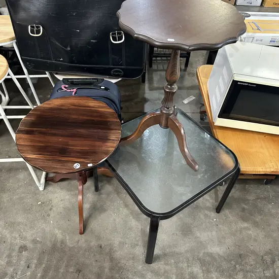 2 wine tables, side and outdoor tables, 2 suitcases