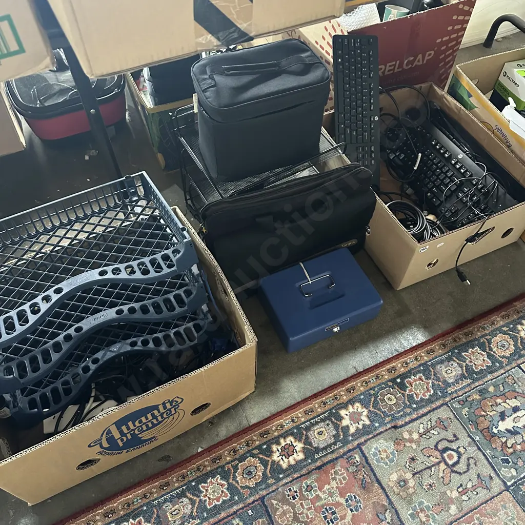 Three keyboards, lockable cashbox, laptop bag, lots of headsets and mouses etc Image 1++