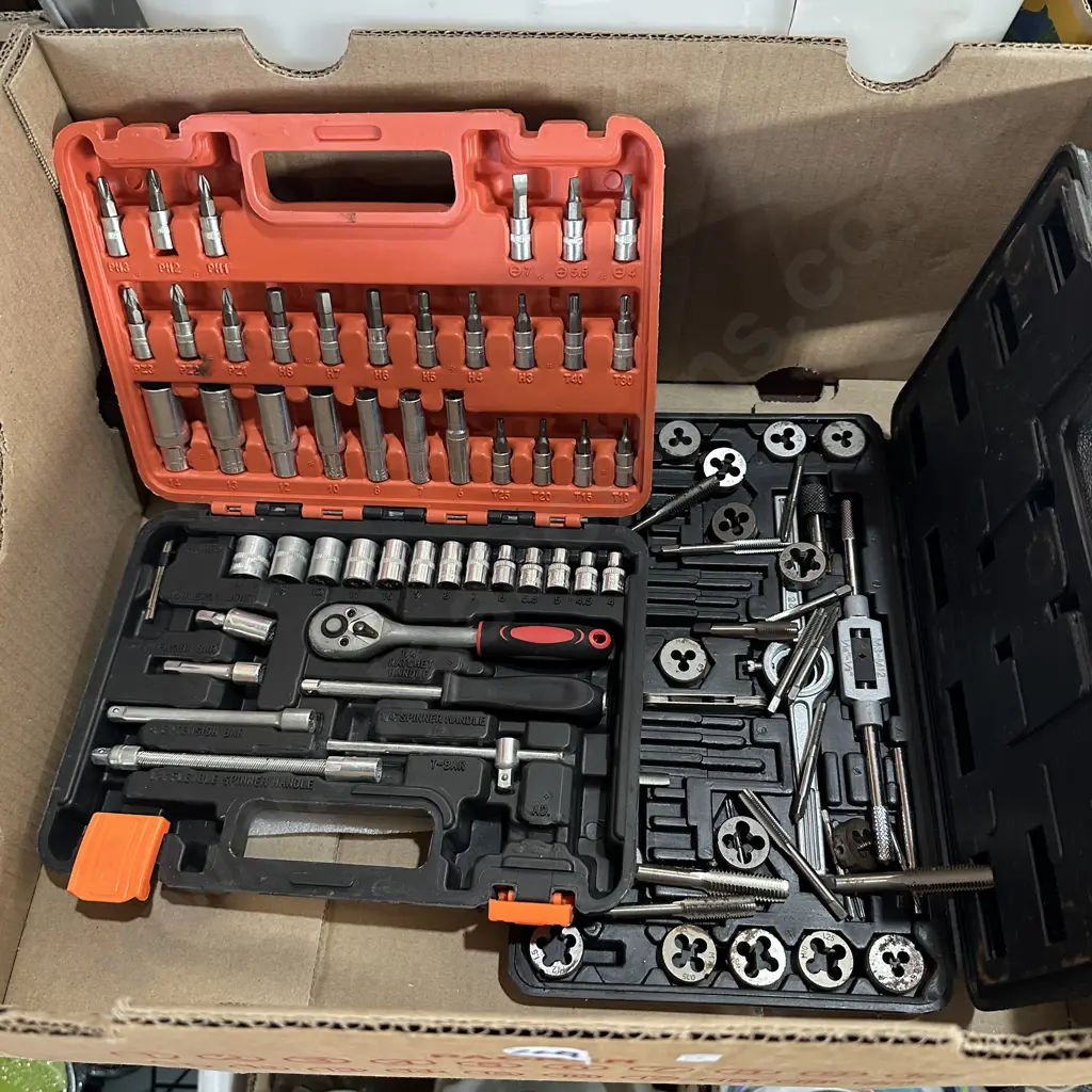 Socket and bit set plus Tap and die set. Image 1++