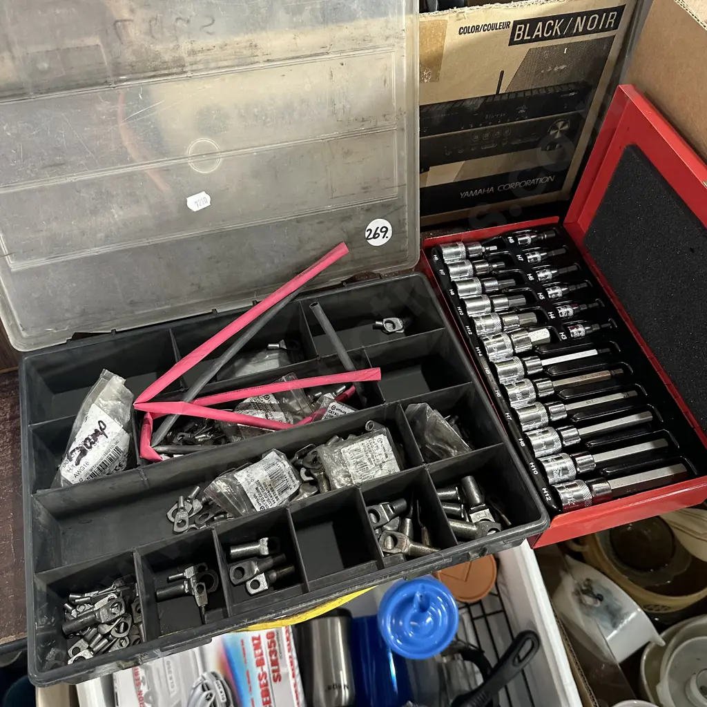Hex drive socket set plus tray of electrical crimp lugs and heat shrink. Image 1++