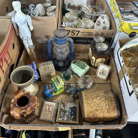 Box of collectables, silverware etc.
