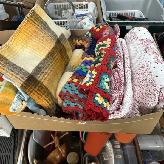 Box of assorted blankets