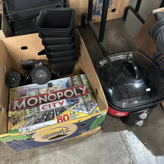 Monopoly City game, disco lights and cooker etc.