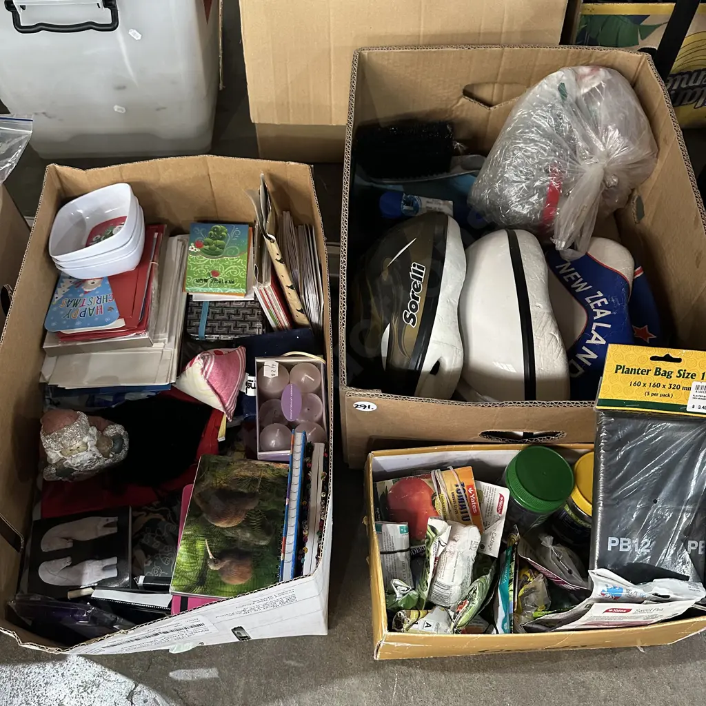 Three boxes craft, cards, notebooks, seeds and new planter bags etc. Image 1++
