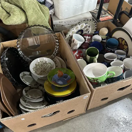 Two boxes Meakin dinnerware, Temuka plates ,cups etc.