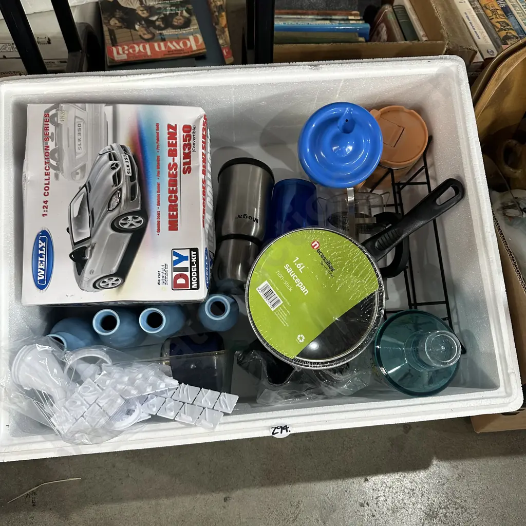 Box lot model car, new saucepan etc. Image 1++