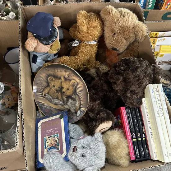 Box of Teddy bears, teddy books, teddy wallplates.