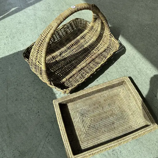 large wicker basket and tray