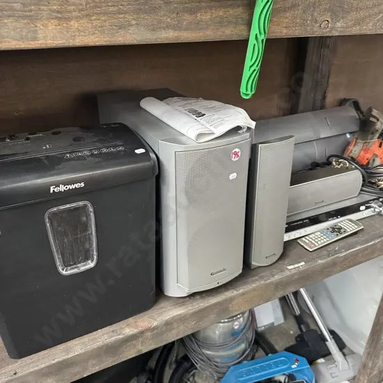 Panasonic surround sound system plus paper shredder.