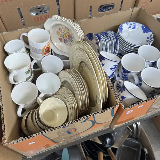 Two boxes Dinner sets plus Sandland ware bowls etc.