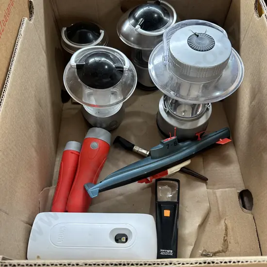 Box of emergency lights and torches etc.