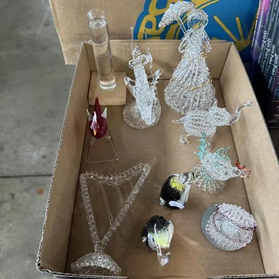 Crystal ornaments, Hokitika art glass and storm glass.