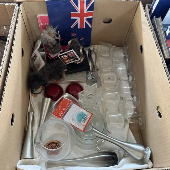 Box of assorted items.